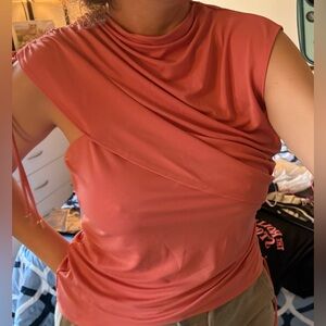 Coral Ruched Sleeveless Top